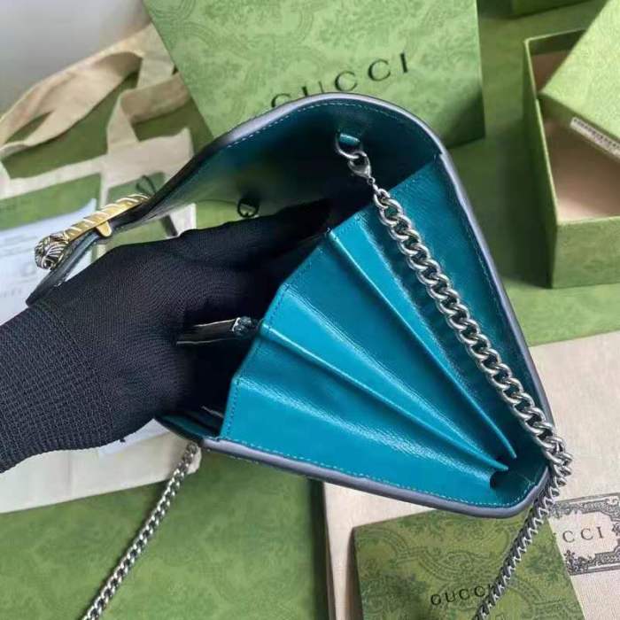 Gucci GG Women Dionysus Small Shoulder Bag Blue Leather with Turquoise Leather
