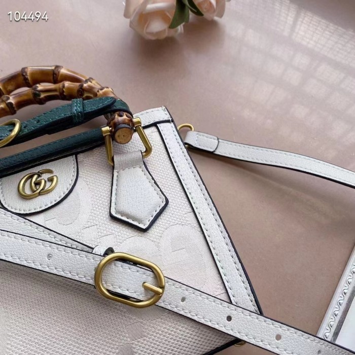 Gucci Women Diana Small Jumbo GG Tote Bag Off-White Ivory Canvas Double G