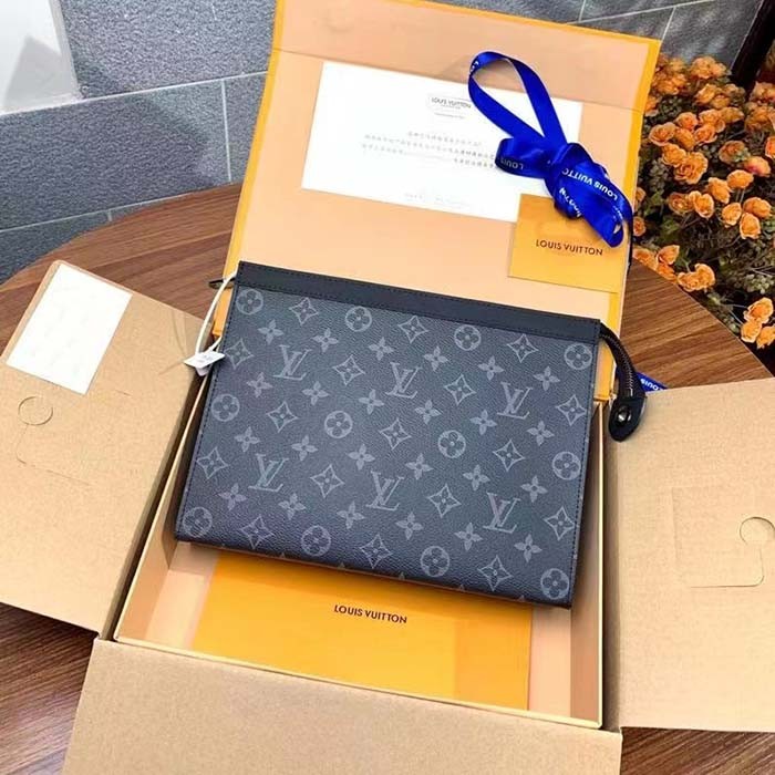 Louis Vuitton LV Unisex Pochette Voyage MM Black Grey Monogram Eclipse Canvas