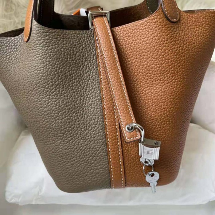 Hermes Women Picotin Lock 22cm in Cowhide leather-Brown Coffee