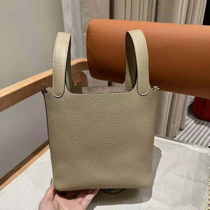 Hermes Women Picotin Lock 18cm in Cowhide leather-Light Gray