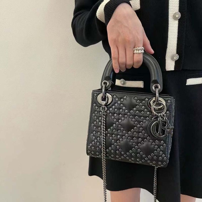 Dior Women CD Mini Lady Dior Bag Black Lucky Star Cannage Lambskin