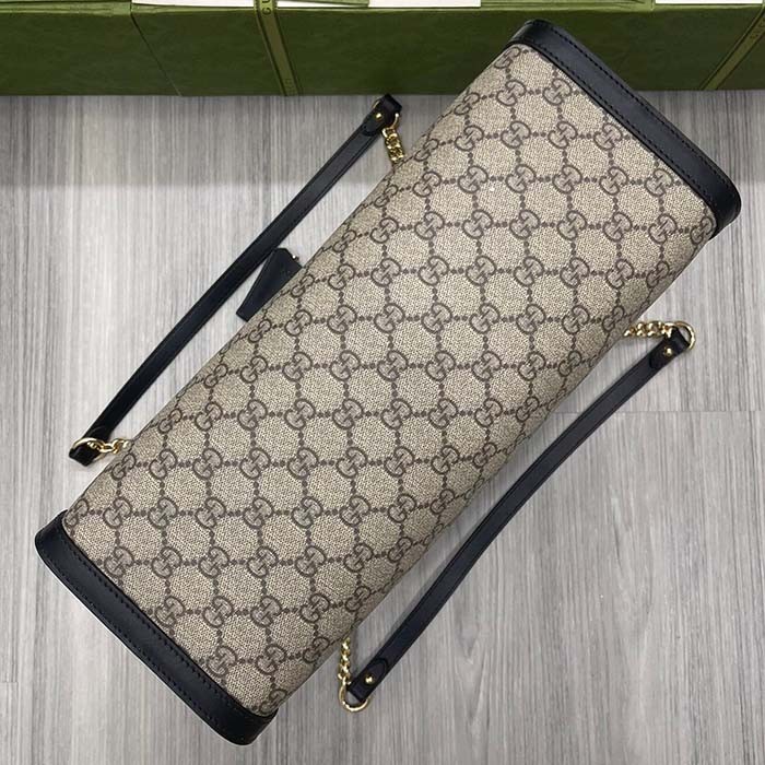 Gucci Women Padlock Medium GG Shoulder Bag Beige Ebony GG Supreme Canvas Black Leather