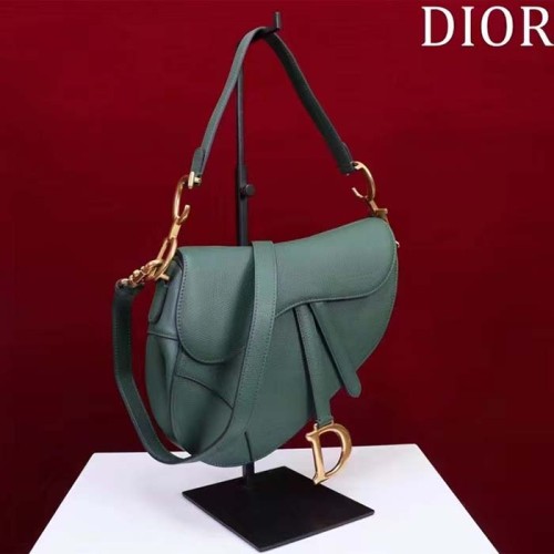 Dior Women CD Saddle Bag Strap Pine Green Grained Calfskin