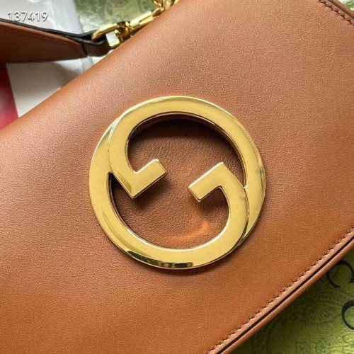 Gucci Women GG Blondie Shoulder Bag Cuir Leather Round Interlocking G