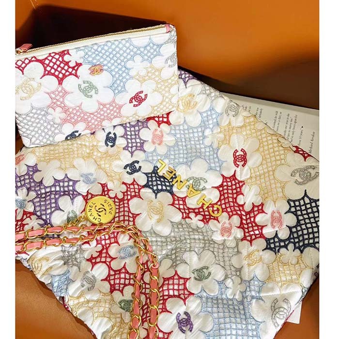 Chanel Women CC 22 Small Handbag Lace Patchwork Gold-Tone Metal Multicolor