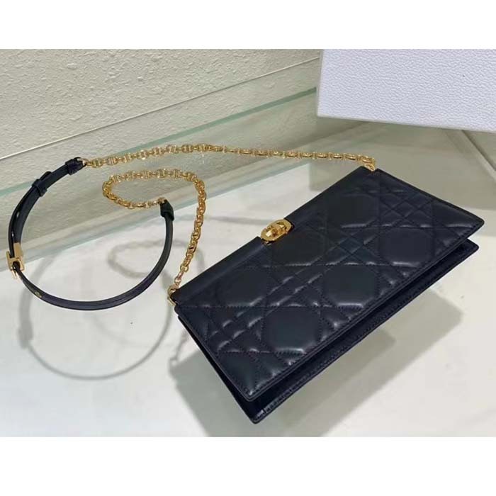 Dior Women CD Dior Caro Colle Noire Clutch Chain Black Cannage Lambskin