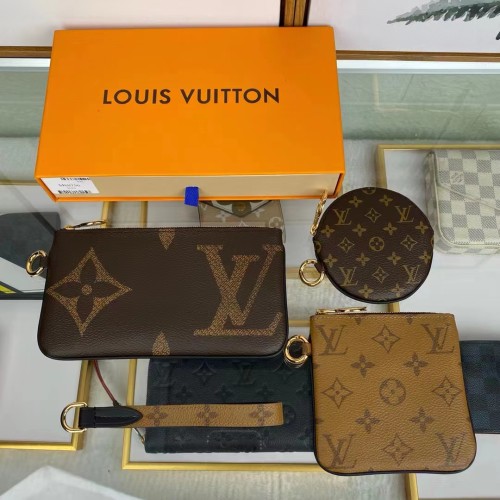 Louis Vuitton LV Unisex Trio Pouch Monogram Giant Mini Coated Canvas Cowhide