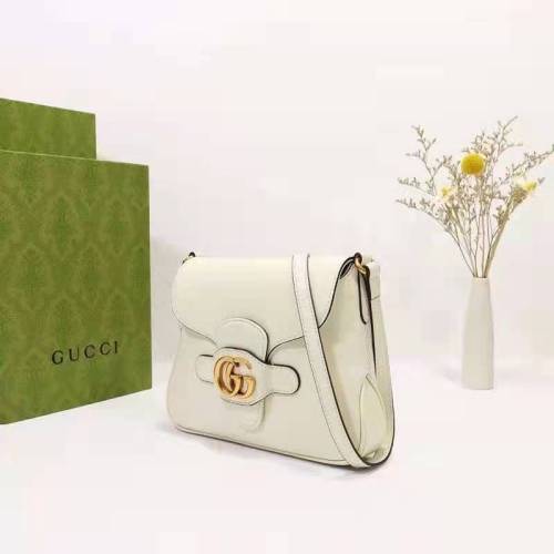 Gucci Unisex Small Messenger Bag with Double G White Leather Antique Gold-Toned Hardware