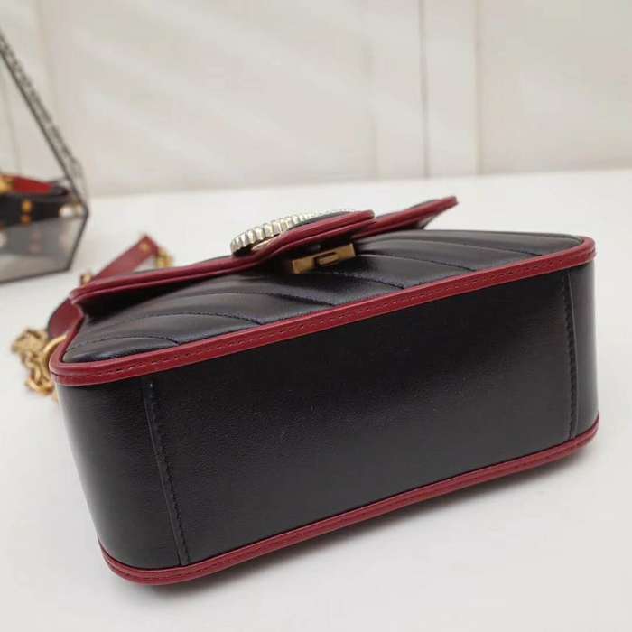 Gucci GG Women GG Marmont Mini Top Handle Bag in Black Diagonal Matelassé Leather
