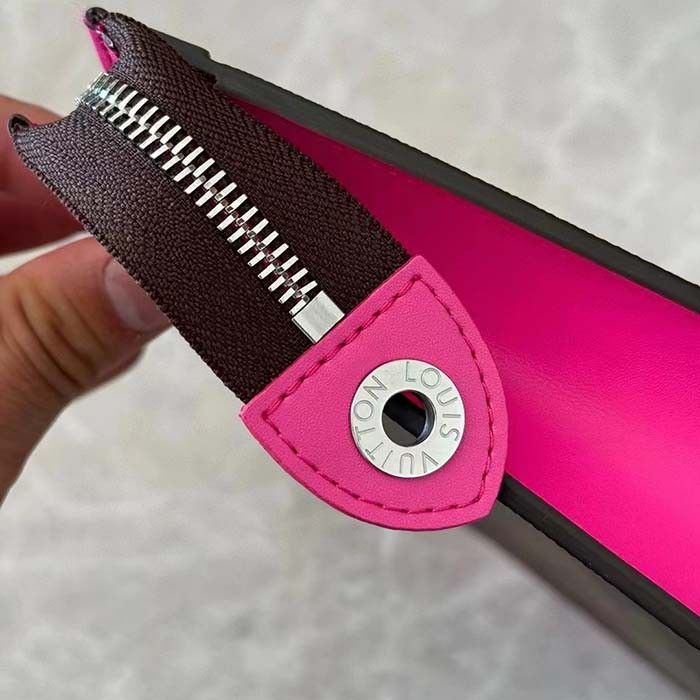 Louis Vuitton LV Unisex Pochette Voyage MM Pink Monogram Macassar Coated Canvas Cowhide-Leather