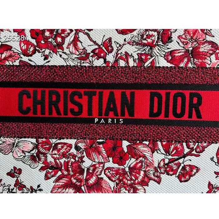 Dior Women CD Medium Book Tote White Red Le Cœur Des Papillons Embroidery