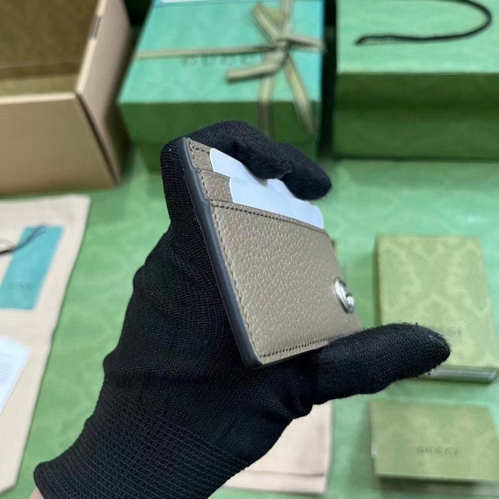 Gucci Unisex GG Marmont Card Case Wallet Taupe Leather Double G Marmont