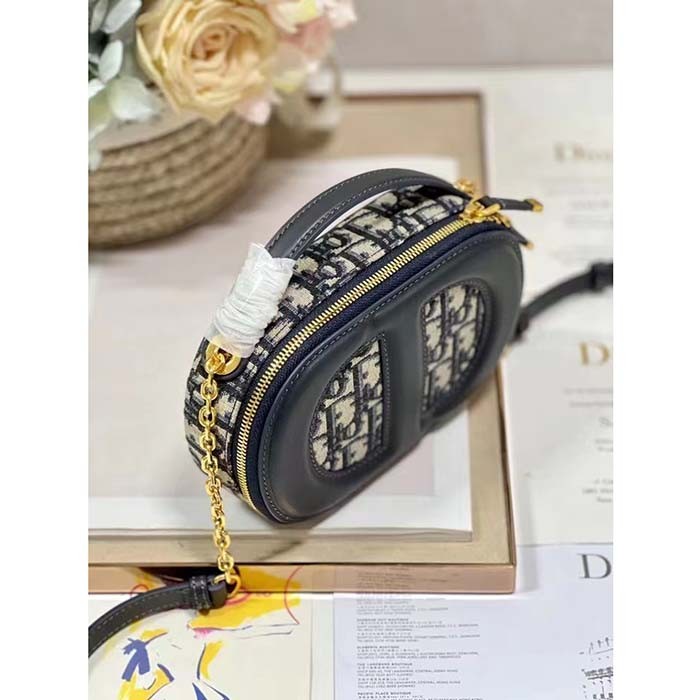 Dior Women CD Signature Oval Camera Bag Blue Navy Dior Oblique Jacquard