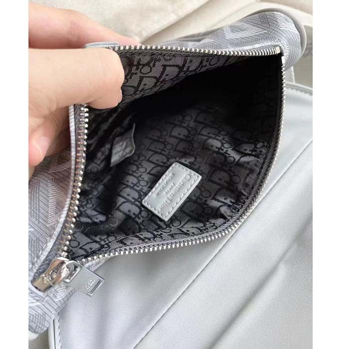 Dior Unisex CD Saddle Bag Dior Gray CD Diamond Canvas Smooth Calfskin