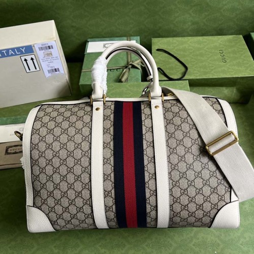 Gucci Unisex Ophidia Medium Duffle Bag Beige Ebony GG Supreme Canvas Double G