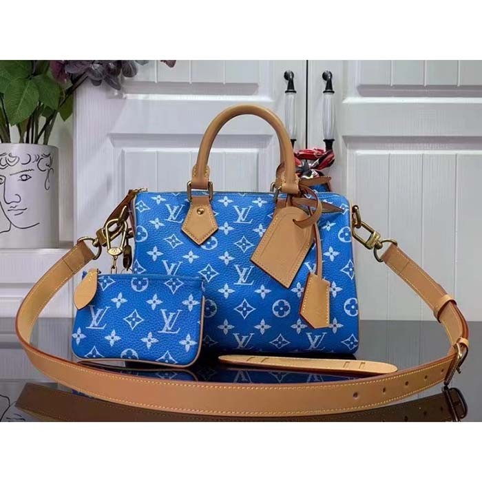 Louis Vuitton LV Unisex Speedy P9 Bandoulière 25 Blue Soft Calfskin Natural Cowhide-Leather