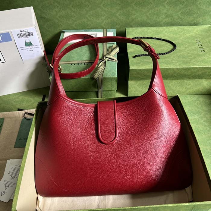 Gucci Women GG Aphrodite Medium Shoulder Bag Red Soft Leather Double G
