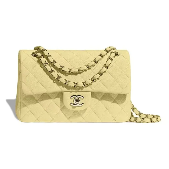 Chanel Women Small Classic Handbag Grained Shiny Calfskin Gold-Tone Metal-YellowChanel Women Medium Classic Handbag Grained Shiny Calfskin Gold-Tone Metal-Yellow