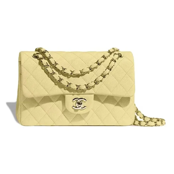 Chanel Women Small Classic Handbag Grained Shiny Calfskin Gold-Tone Metal-YellowChanel Women Medium Classic Handbag Grained Shiny Calfskin Gold-Tone Metal-Yellow