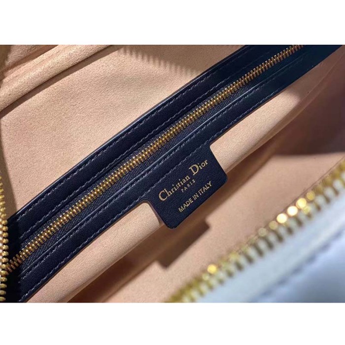 Dior Women Medium Vibe Zip Bowling Bag Black White Padded Macrocannage Calfskin