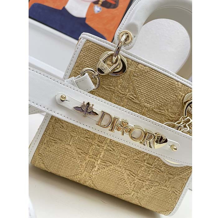 Dior Women CD Small Lady D-Lite Bag Natural Macrocannage Raffia