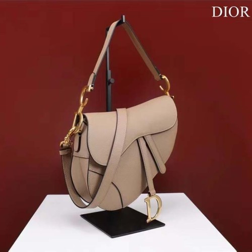 Dior Women CD Saddle Bag Strap Sand-Colored Grained Calfskin