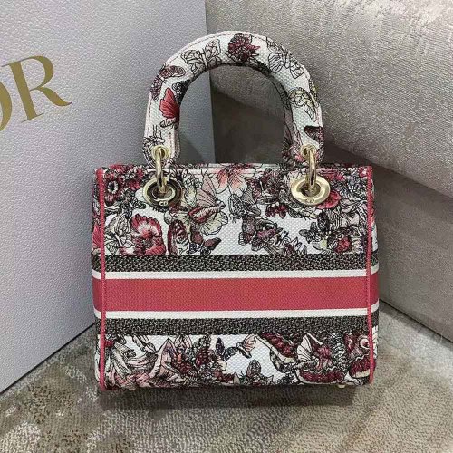 Dior Women Medium Lady D-lite Bag Multicolor Butterfly Embroidery
