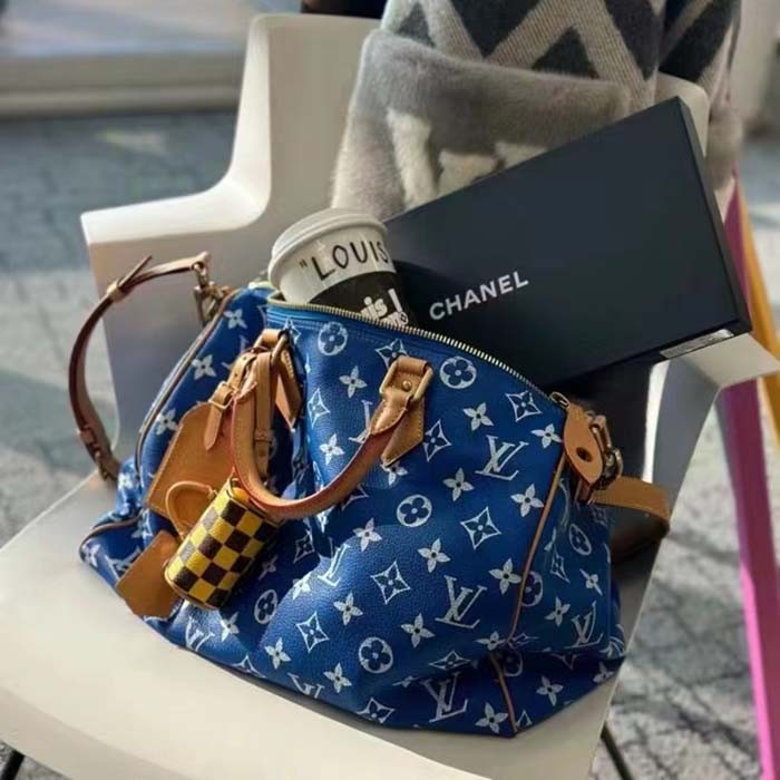 Louis Vuitton LV Unisex Speedy P9 Bandoulière 25 Blue Soft Calfskin Natural Cowhide-Leather