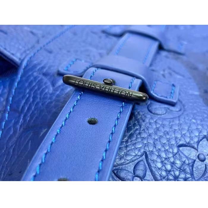 Louis Vuitton LV Unisex Christopher MM Backpack Racing Blue Embossed Taurillon Monogram Cowhide Leather