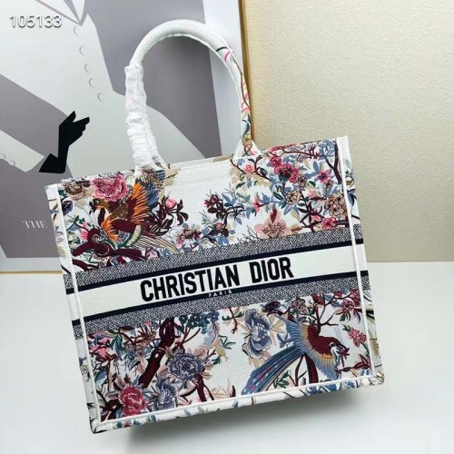 Dior Women CD Large Book Tote Ecru Multicolor Jardin D'Hiver Embroidery