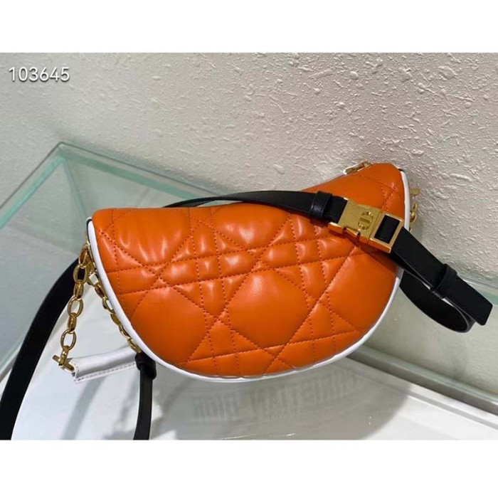 Dior Women CD Small Dior Vibe Hobo Bag Fluorescent Orange Macrocannage Lambskin