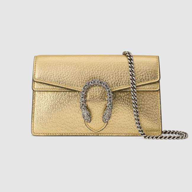 Gucci Women Dionysus Super Mini Bag Metallic Lamé Leather Tiger Head