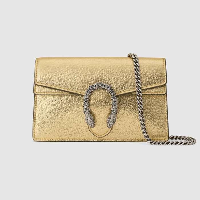 Gucci Women Dionysus Super Mini Bag Metallic Lamé Leather Tiger Head