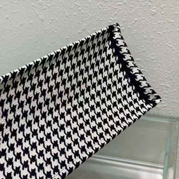 Dior Women Book Tote Black and White Houndstooth Embroidery