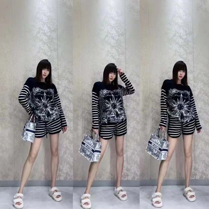 Dior Unisex CD Medium Book Tote White Blue Rêve D'Infini Embroidery