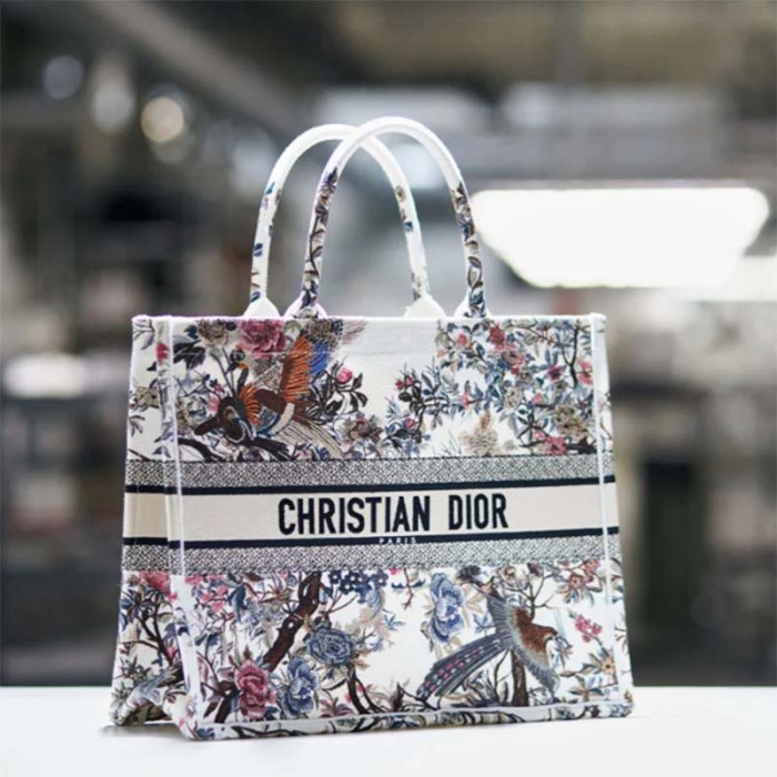 Dior Women CD Large Book Tote Ecru Multicolor Jardin D'Hiver Embroidery