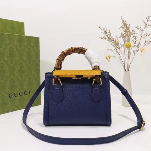 Gucci GG Women Diana Mini Tote Bag Royal Blue Leather Double G