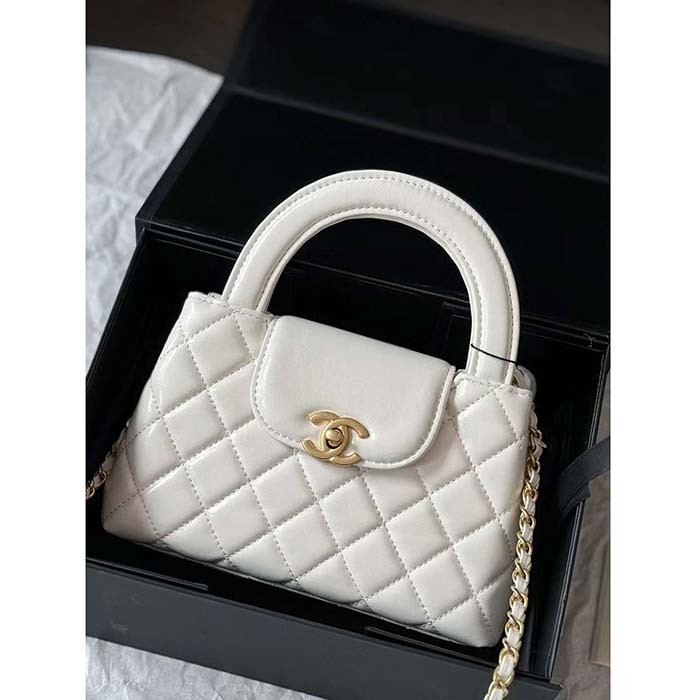 Chanel Women CC Mini Shopping Bag Shiny Crumpled Calfskin White