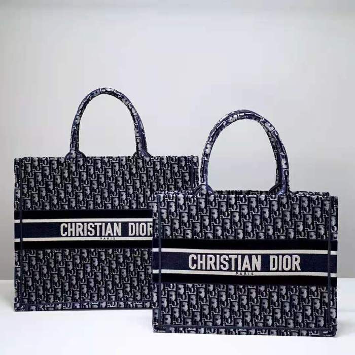 Dior Women Small Dior Book Tote Blue Dior Oblique Embroidered Velvet