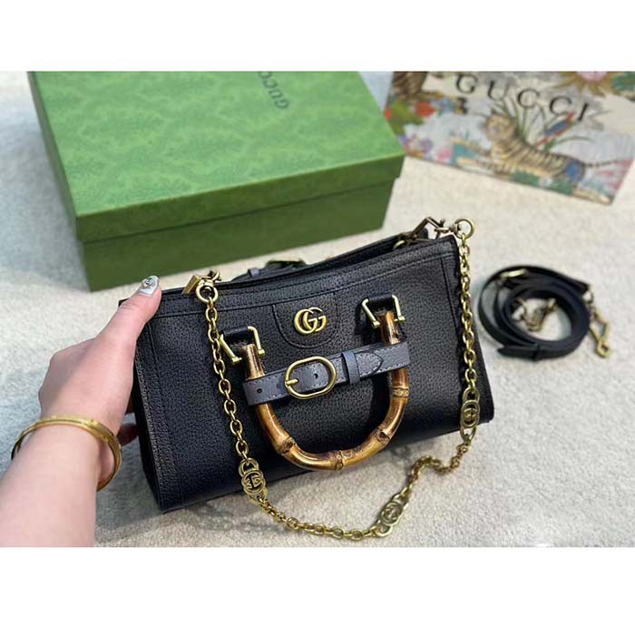 Gucci Women GG Diana Small Shoulder Bag Black Leather Double G