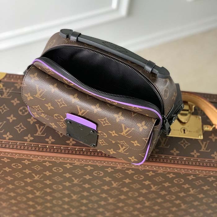 Louis Vuitton LV Unisex S Lock Sling Bag Purple Monogram Macassar Coated Canvas
