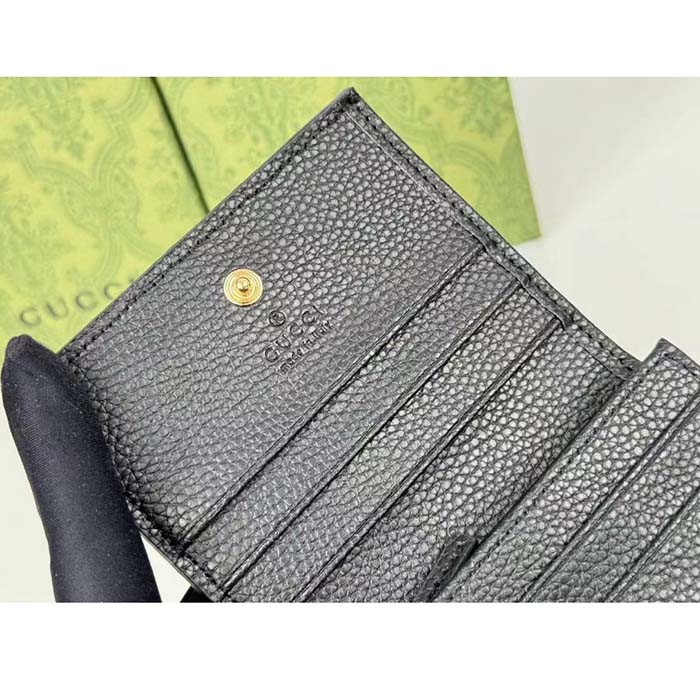 Gucci Unisex GG Marmont Card Case Wallet Double G Beige Ebony GG Supreme Canvas Black Leather Style ‎658610 17WAG 1283