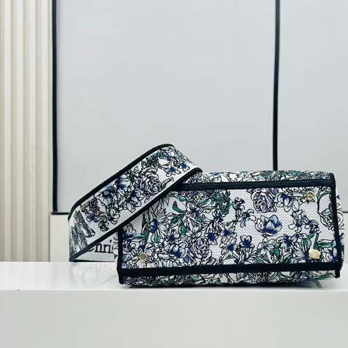 Dior Women CD Medium Lady D-Lite Bag White Multicolor Flowers Constellation Embroidery