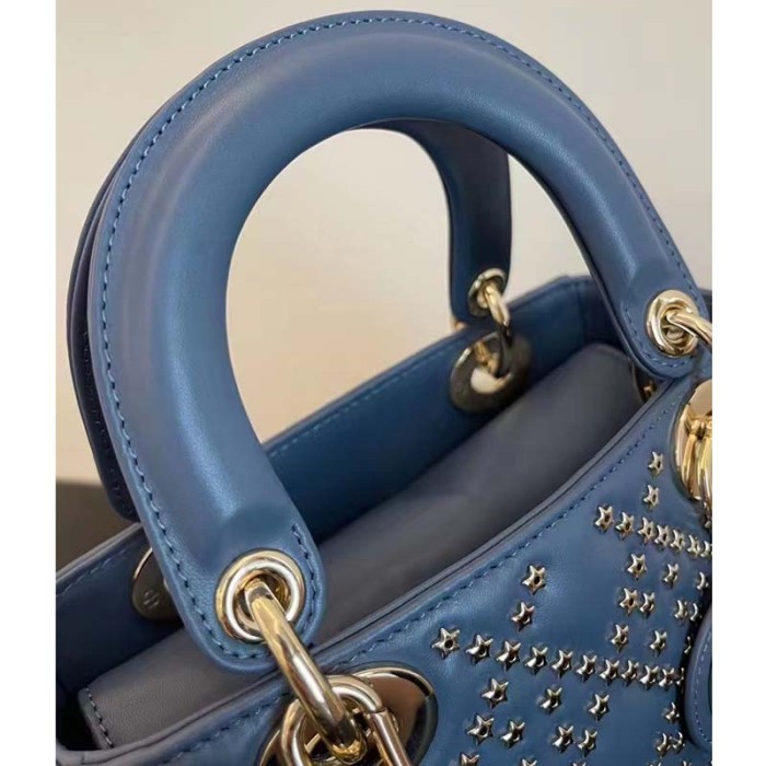 Dior Women CD Mini Lady Dior Bag Denim Blue Lucky Star Cannage Lambskin