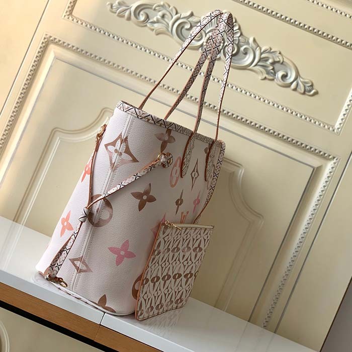 Louis Vuitton LV Unisex Neverfull MM Beige Monogram Coated Canvas Textile Lining