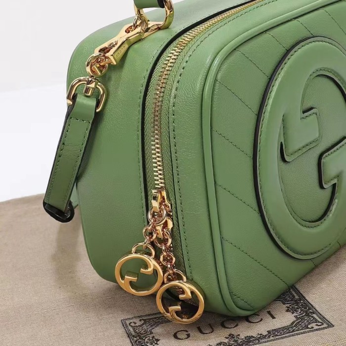 Gucci Women GG Blondie Top Handle Bag Light Green Leather Round Interlocking G