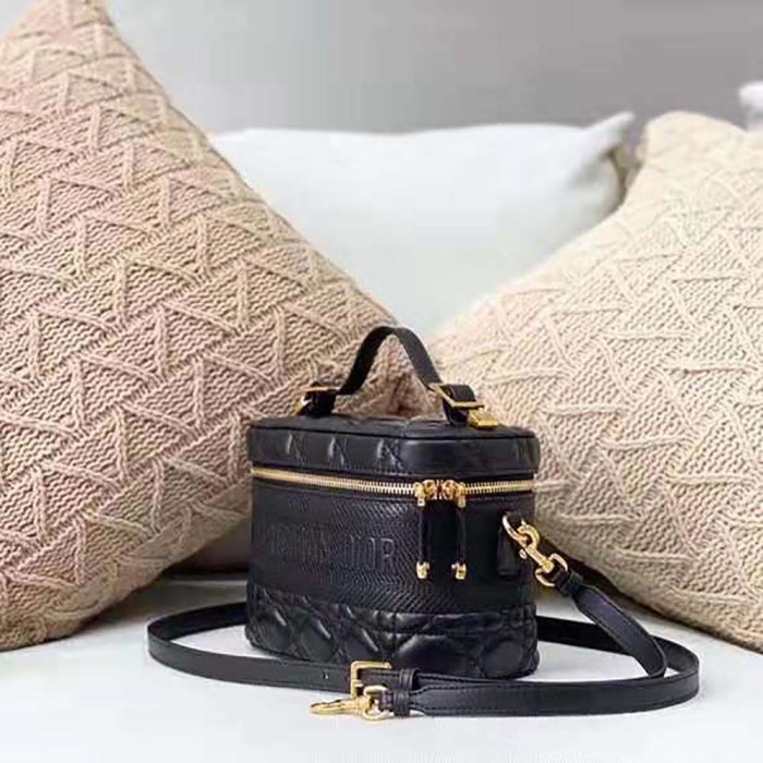 Dior Women Small Diortravel Vanity Case Cannage Lambskin-Black