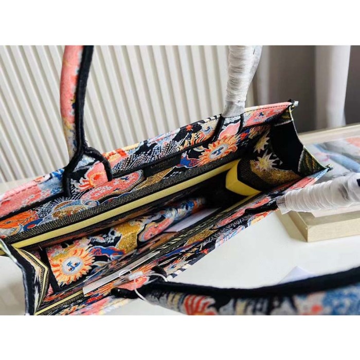 Dior Unisex CD Medium Book Tote Black Multicolor Dior Zodiac Fantastico Embroidery