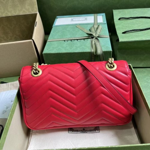 Gucci Women GG Marmont Small Shoulder Bag Red Matelassé Chevron Leather Double G